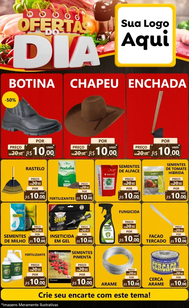 Modelo de Encarte para Encarte Grande com o tema Ofertas do Dia para Agropecuária