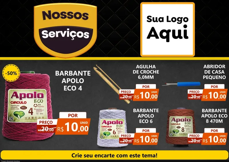 Modelo de Encarte para Encarte A4 Horizontal com o tema Nossos Serviços para Armarinho e Aviamentos