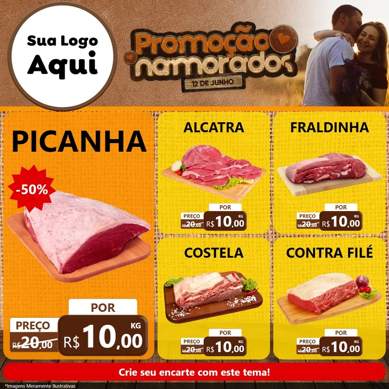 Modelo de Rede Social para Feed Facebook com o tema Promoção Namorados para Açougue