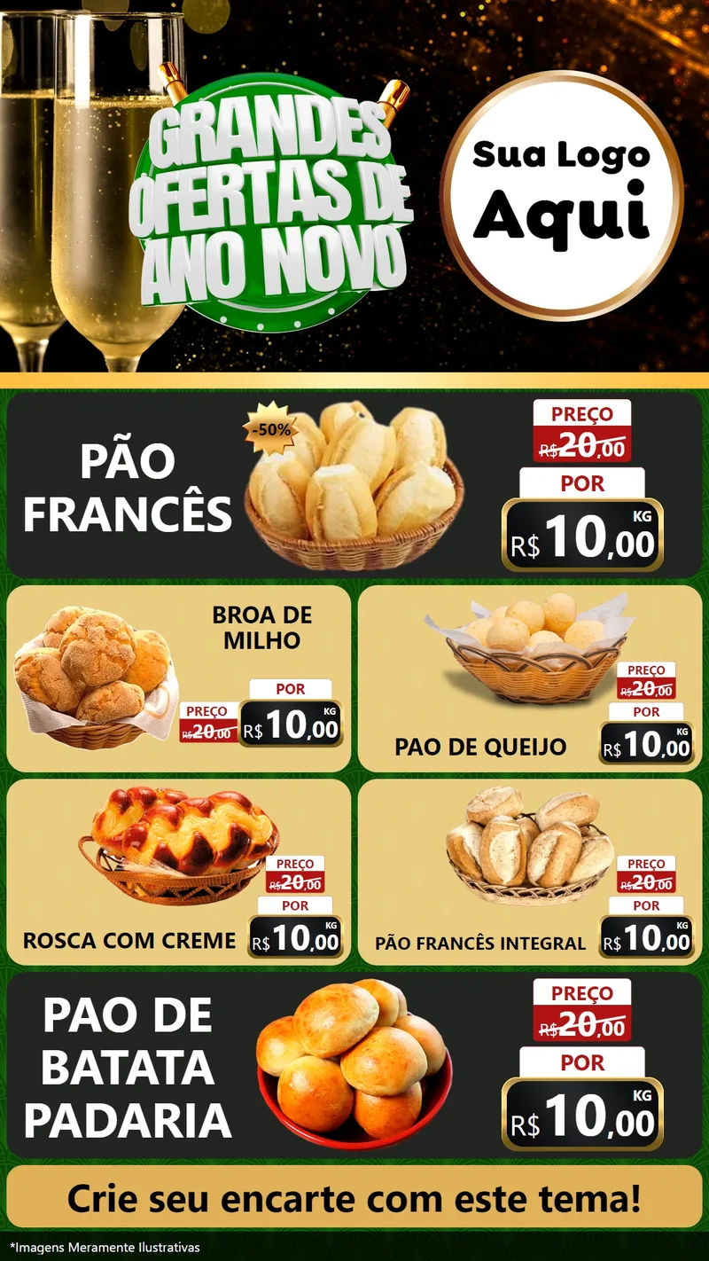 Modelo de TV para TV Vertical com o tema Grandes Ofertas de Ano Novo para Padaria