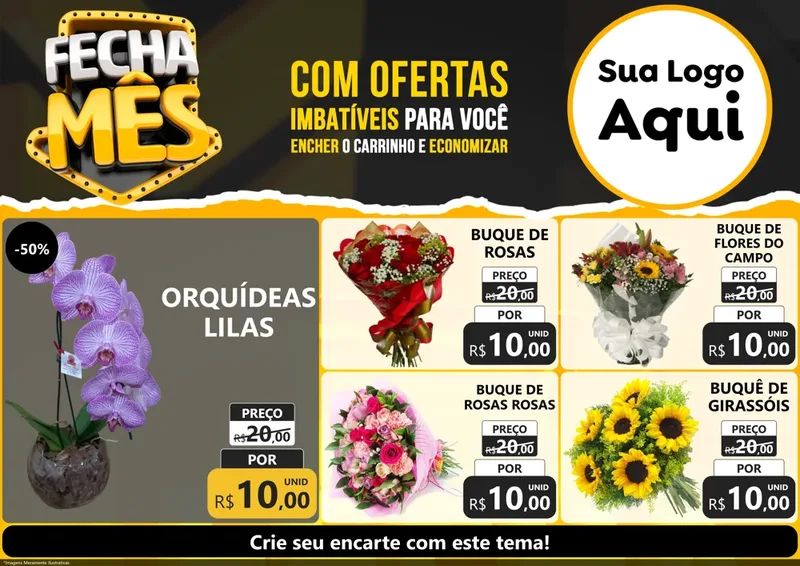 Modelo de Encarte para Encarte A4 Horizontal com o tema Fecha Mês para Floricultura e jardim