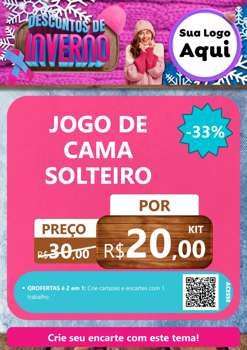 Modelo de Cartaz para Cartaz A4 Vertical com o tema Descontos de Inverno para Cama, Mesa e Banho
