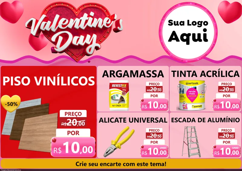 Modelo de Encarte para Encarte A4 Horizontal com o tema Valentine's Day para Material para Construção