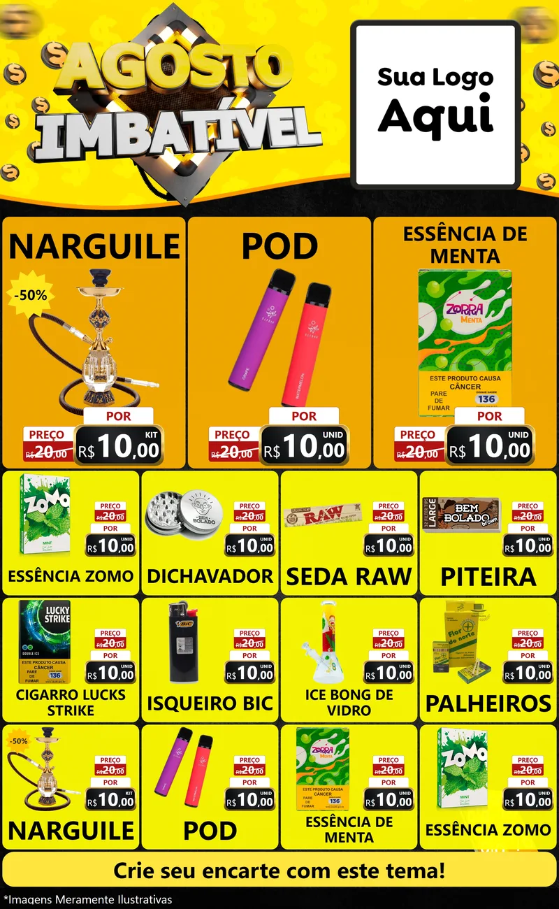 Modelo de Encarte para Encarte Grande com o tema Agosto Imbatível para Tabacaria