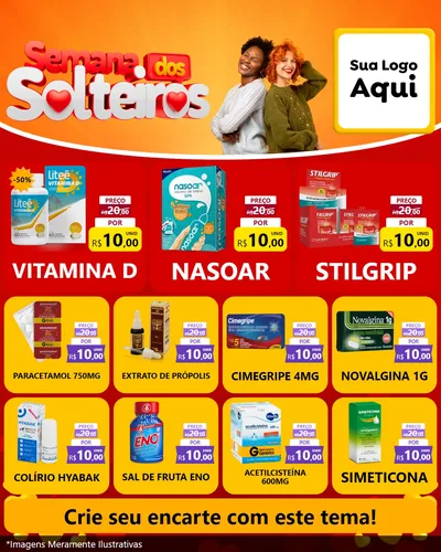 Modelo de Rede Social para Feed Instagram com o tema Semana dos Solteiros para Farmácia