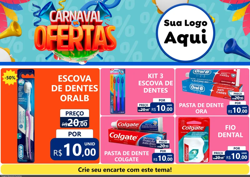 Modelo de Encarte para Encarte A4 Horizontal com o tema Carnaval de Ofertas para Higiene Pessoal