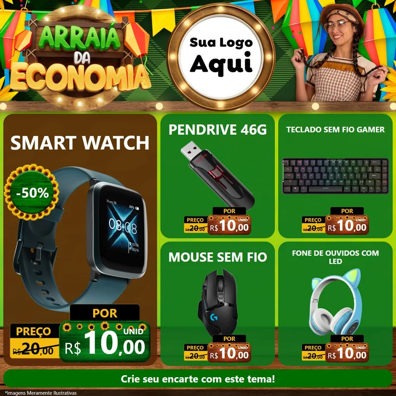 Modelo de Rede Social para Feed Facebook com o tema Arraiá de Economia para Informática