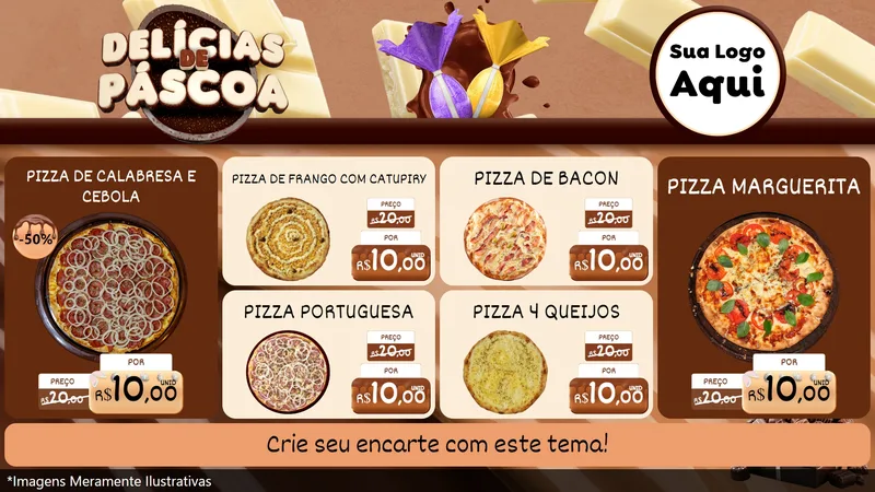 Modelo de TV para TV Horizontal com o tema Delícias de Páscoa para Pizzaria