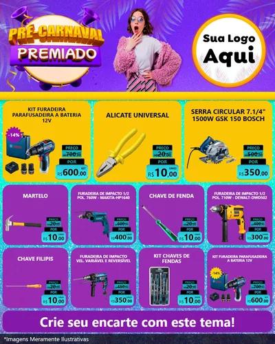 Modelo de Rede Social para Feed Instagram com o tema Pré-Carnaval Premiado para Maquinas e Ferramentas