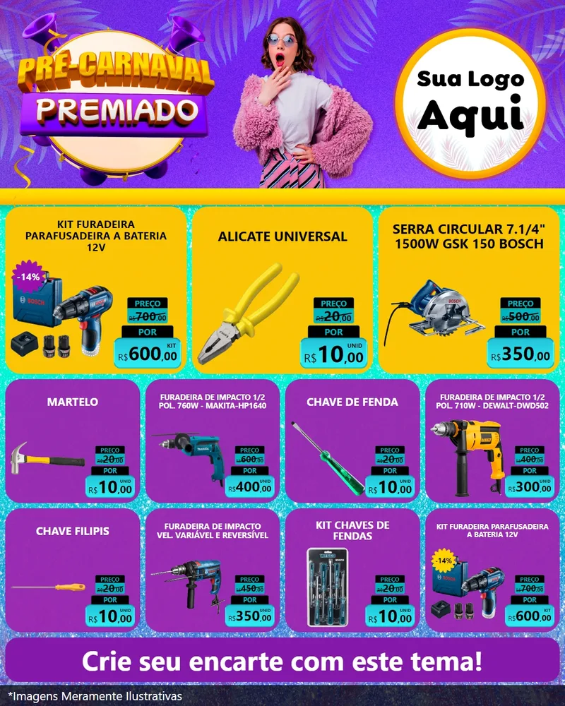 Modelo de Rede Social para Feed Instagram com o tema Pré-Carnaval Premiado para Maquinas e Ferramentas