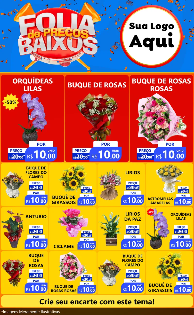 Modelo de Encarte para Encarte Grande com o tema Folia de Preços Baixos para Floricultura e jardim