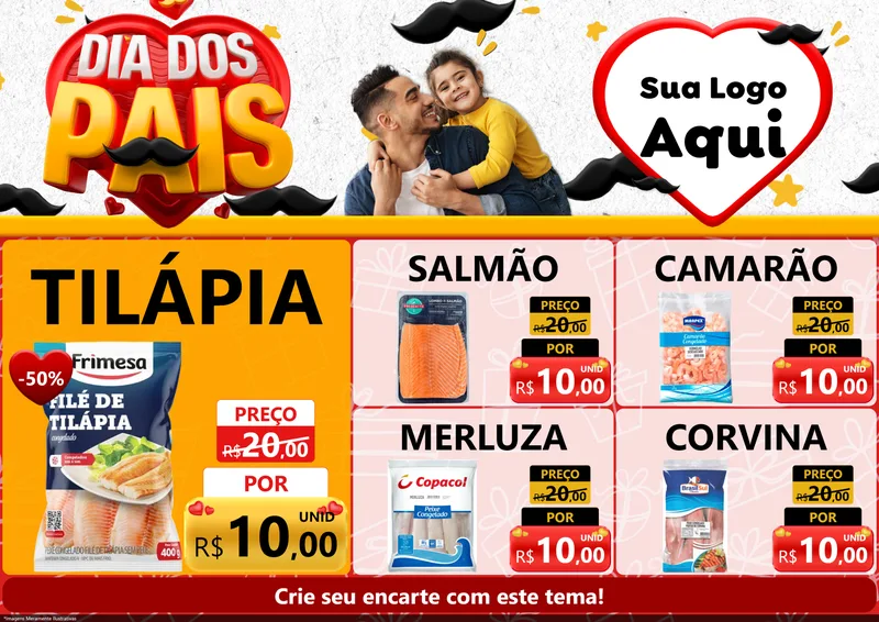 Modelo de Encarte para Encarte A4 Horizontal com o tema Dia dos Pais para Peixaria