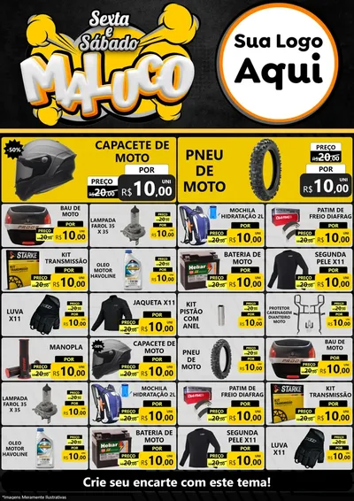 Modelo de Encarte para Encarte A4 Vertical com o tema Sexta e Sábado Maluco para Moto peças