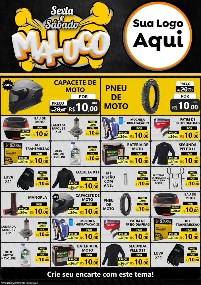 Modelo de Encarte para Encarte A4 Vertical com o tema Sexta e Sábado Maluco para Moto peças