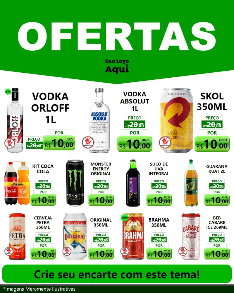 Modelo de Rede Social para Feed Instagram com o tema Ofertas Verde Cartaz para Distribuidora de bebidas