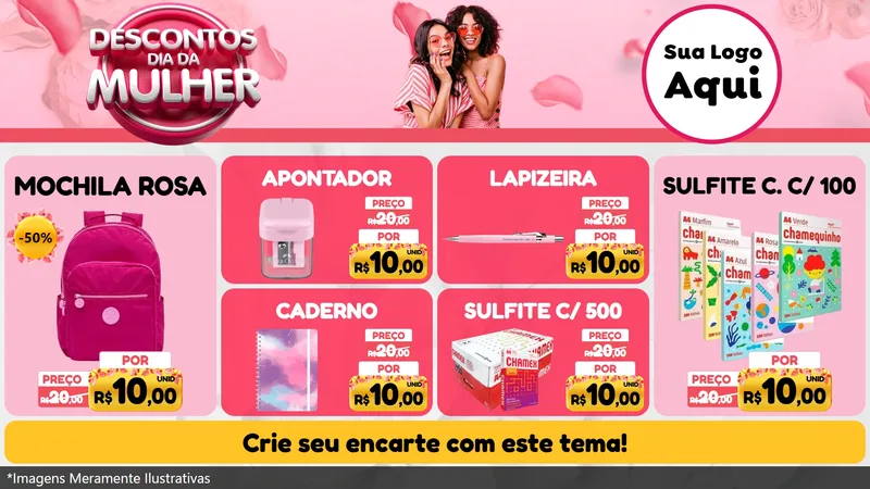 Modelo de TV para TV Horizontal com o tema Descontos Dia da Mulher para Papelaria