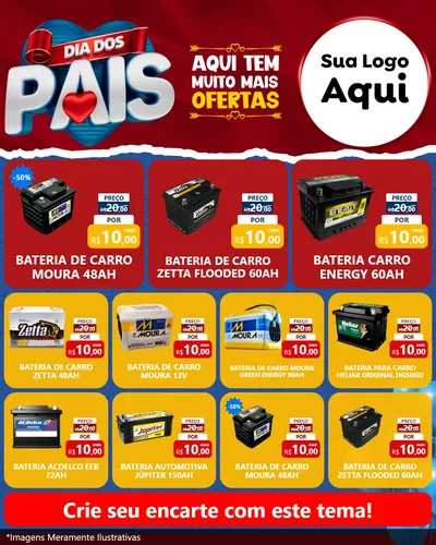 Modelo de Rede Social para Feed Instagram com o tema Dia dos Pais para Baterias Elétricas