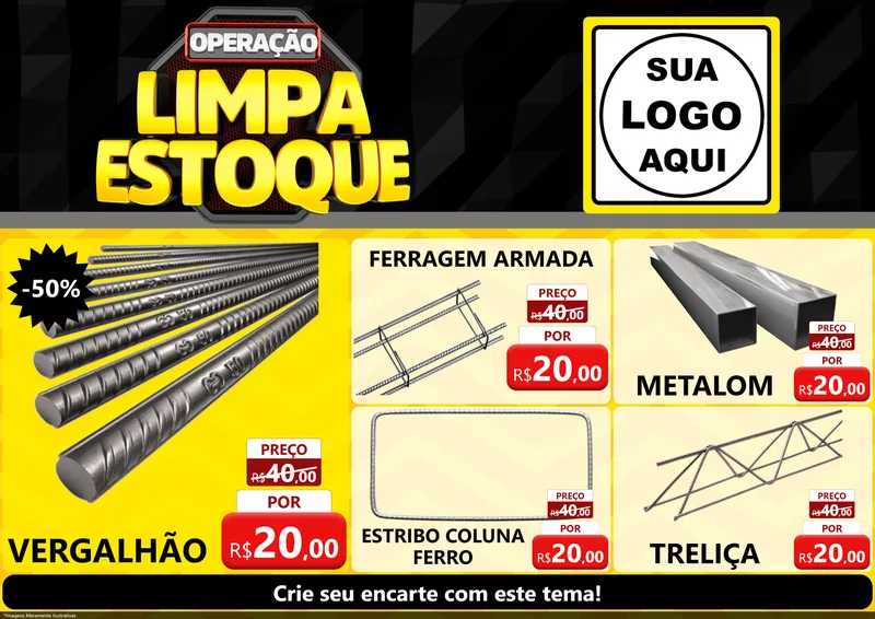 Modelo de Encarte para Encarte A4 Horizontal com o tema Operação Limpa Estoque para Ferragens