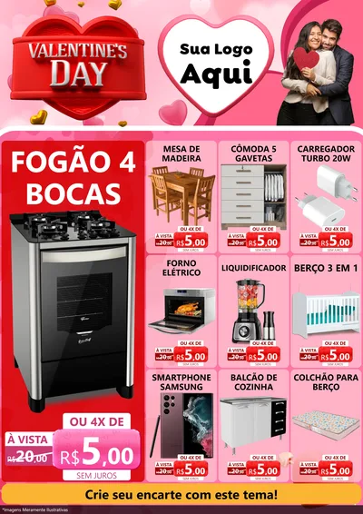 Modelo de Encarte para Encarte A4 Vertical com o tema Valentine's Day para Móveis e Eletro