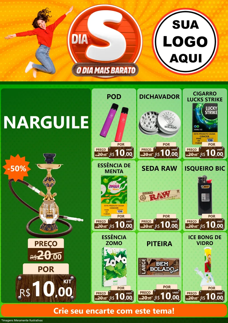Modelo de Encarte para Encarte A4 Vertical com o tema Dia S - O Dia Mais Barato para Tabacaria