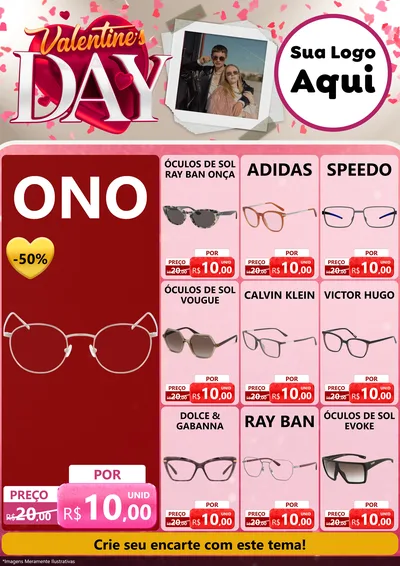 Modelo de Encarte para Encarte A4 Vertical com o tema Valentine's Day para Óticas