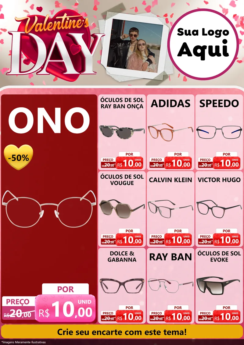 Modelo de Encarte para Encarte A4 Vertical com o tema Valentine's Day para Óticas