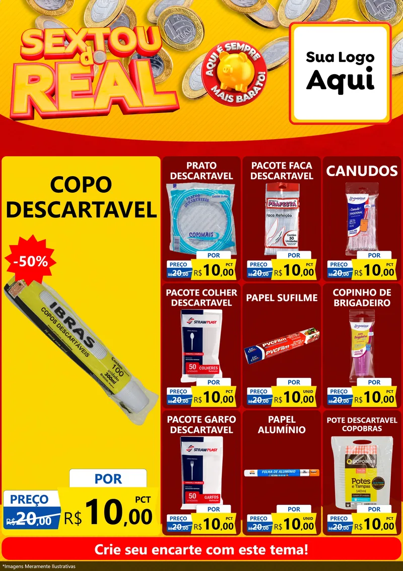 Modelo de Encarte para Encarte A4 Vertical com o tema Sextou do Real para Embalagens