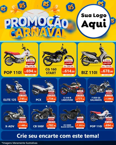 Modelo de Rede Social para Feed Instagram com o tema Promoção de Carnaval para Concessionaria de Motos