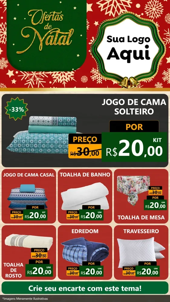 Modelo de Rede Social para Stories com o tema Natal de Ofertas para Cama, Mesa e Banho
