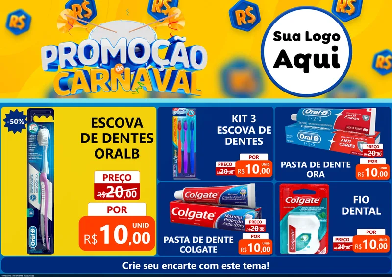 Modelo de Encarte para Encarte A4 Horizontal com o tema Promoção de Carnaval para Higiene Pessoal