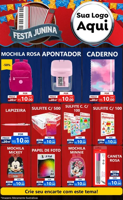 Modelo de Encarte para Encarte Grande com o tema Festa Junina para Papelaria