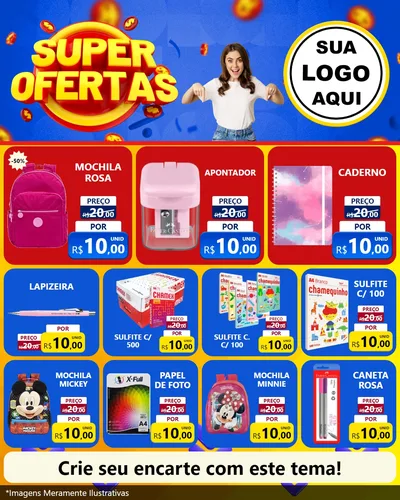 Modelo de Rede Social para Feed Instagram com o tema Super Ofertas para Papelaria
