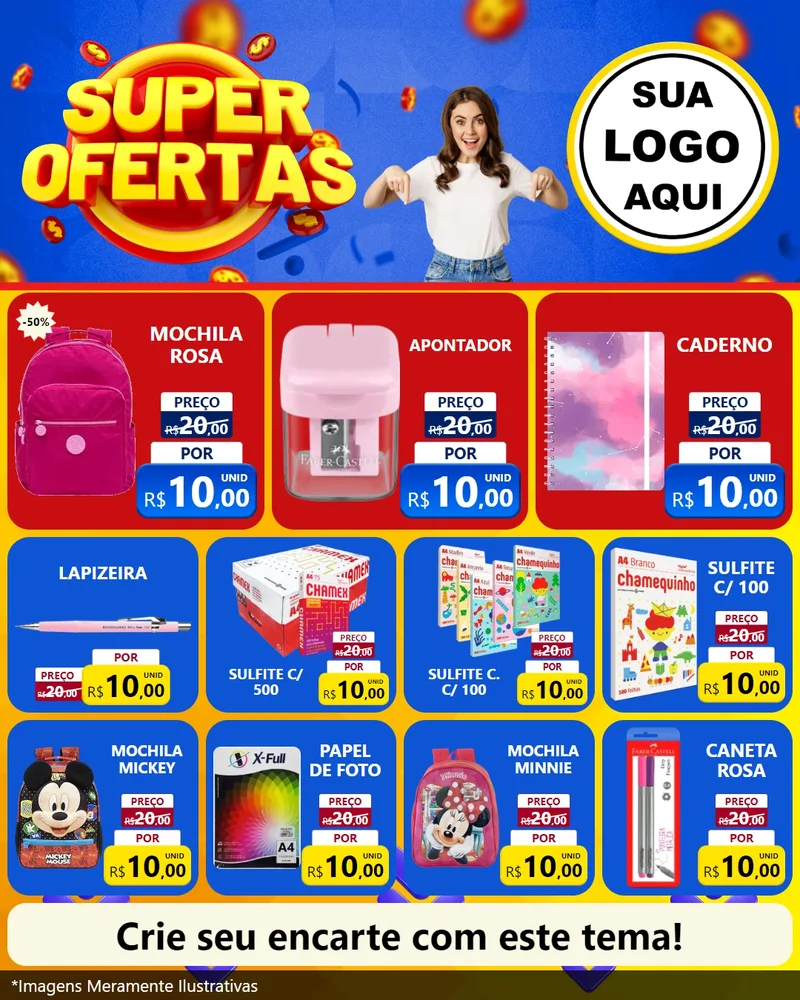 Modelo de Rede Social para Feed Instagram com o tema Super Ofertas para Papelaria