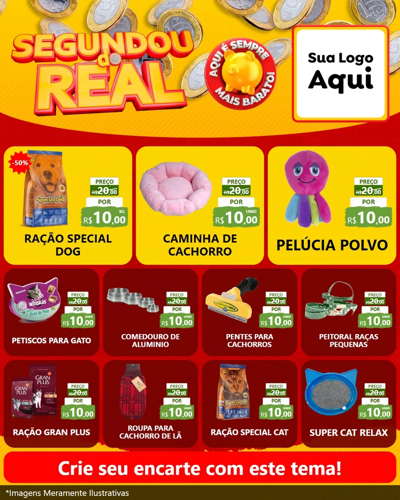 Modelo de Rede Social para Feed Instagram com o tema Segundou do Real para Pet Shop