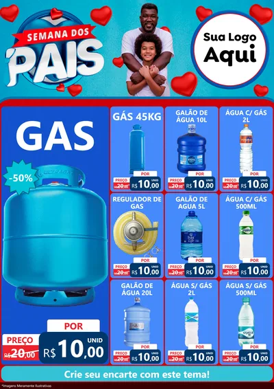 Modelo de Encarte para Encarte A4 Vertical com o tema Semana Dos Pais para Água e gás