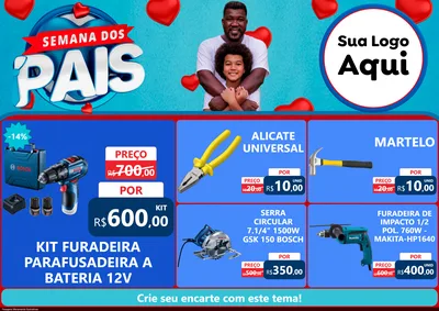 Modelo de Encarte para Encarte A4 Horizontal com o tema Semana Dos Pais para Maquinas e Ferramentas