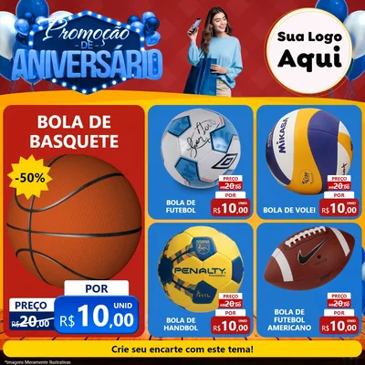 Modelo de Rede Social para Feed Facebook com o tema Promoção de Aniversário para Artigos Esportivos