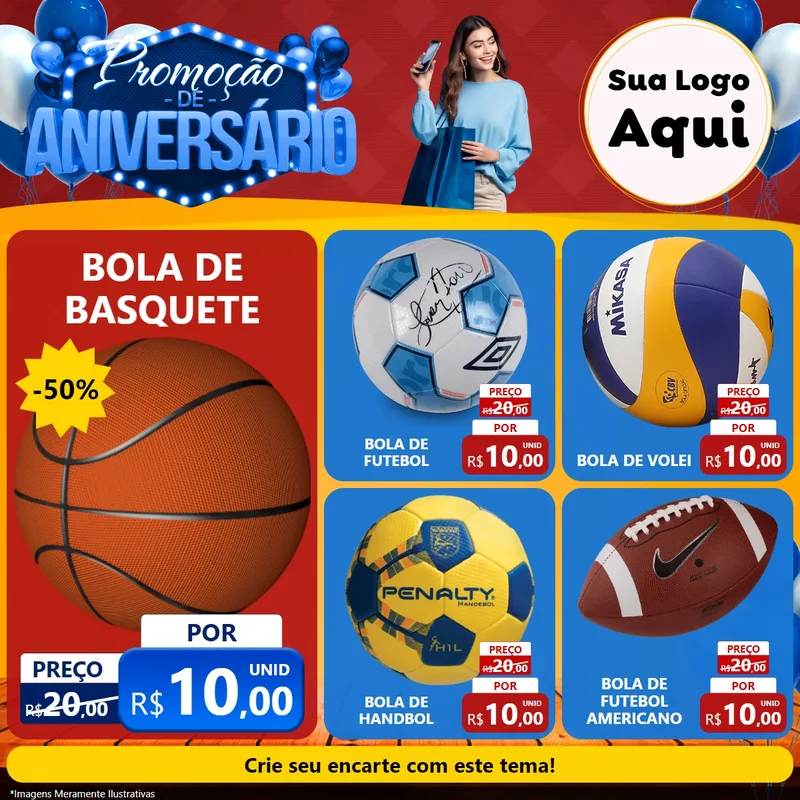 Modelo de Rede Social para Feed Facebook com o tema Promoção de Aniversário para Artigos Esportivos