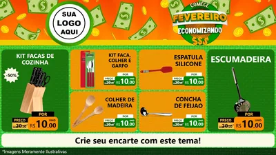 Modelo de TV para TV Horizontal com o tema Comece Fevereiro Economizando para Utilidades Domésticas