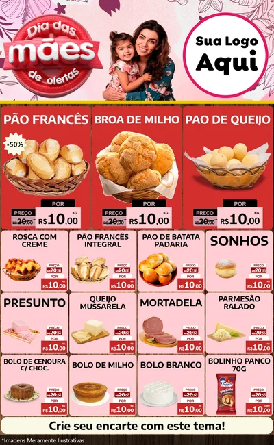 Modelo de Encarte para Encarte Grande com o tema Dia Das Mães De Ofertas para Padaria