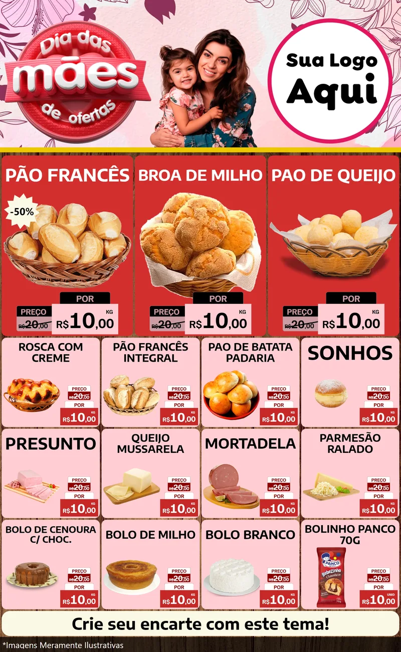 Modelo de Encarte para Encarte Grande com o tema Dia Das Mães De Ofertas para Padaria