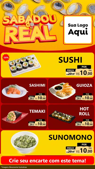 Modelo de TV para TV Vertical com o tema Sabadou do Real para Comida japonesa