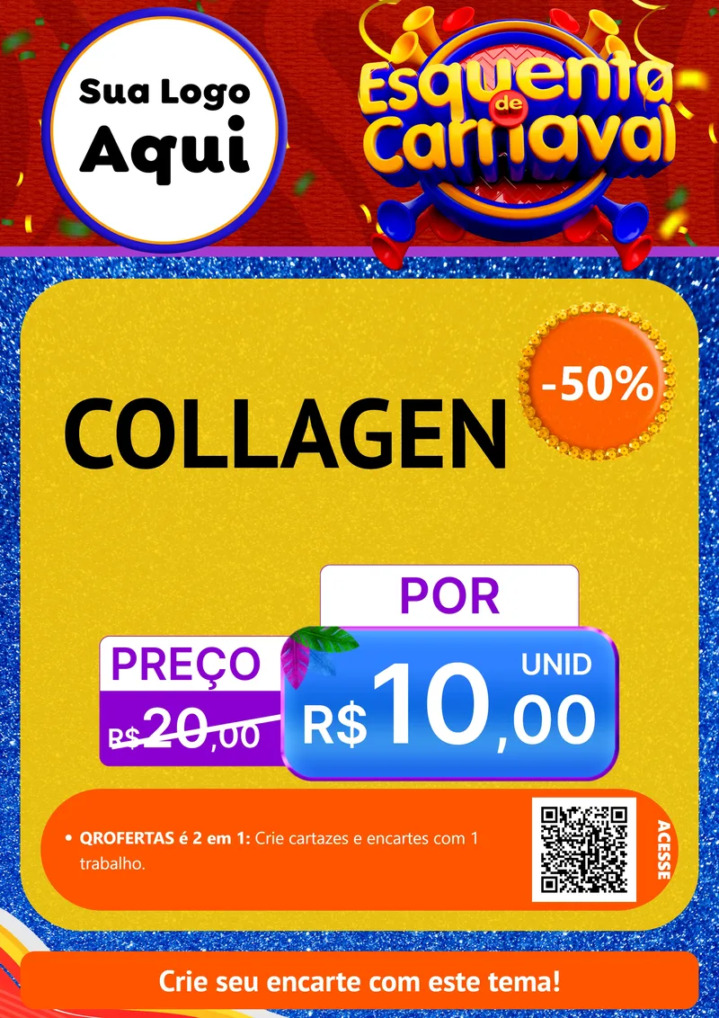Modelo de Cartaz para Cartaz A4 Vertical com o tema Esquenta de Carnaval para Suplementos alimentares