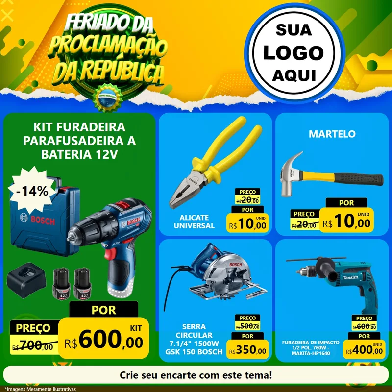 Modelo de Rede Social para Feed Facebook com o tema Feriado da Proclamação da República para Maquinas e Ferramentas