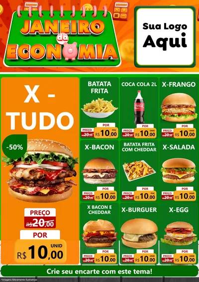 Modelo de Encarte para Encarte A4 Vertical com o tema Janeiro da Economia para Hamburgueria