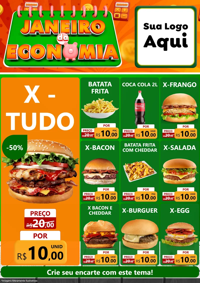 Modelo de Encarte para Encarte A4 Vertical com o tema Janeiro da Economia para Hamburgueria