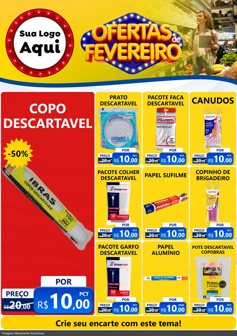 Modelo de Encarte para Encarte A4 Vertical com o tema Ofertas de Fevereiro para Embalagens