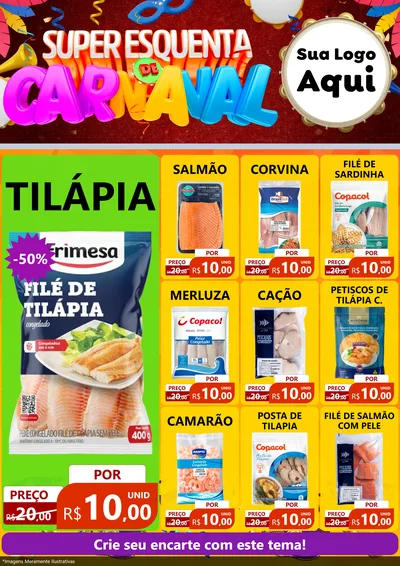 Modelo de Encarte para Encarte A4 Vertical com o tema Super Esquenta de Carnaval para Peixaria