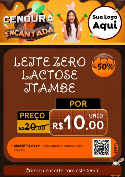 Modelo de Cartaz para Cartaz A4 Vertical com o tema Cenoura Encantada - Páscoa para Frios e Laticínios