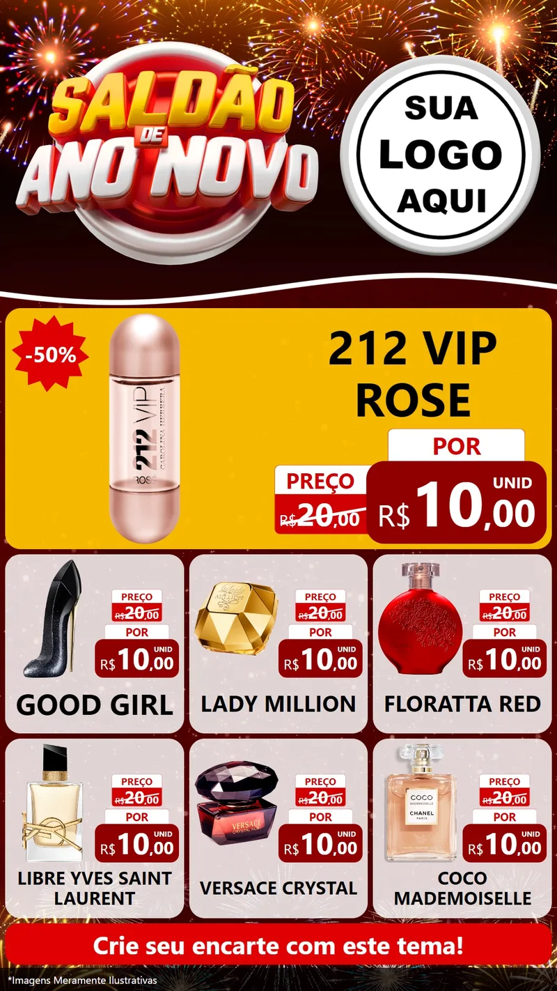 Modelo de Rede Social para Stories com o tema Saldão de Ano Novo para Perfumes
